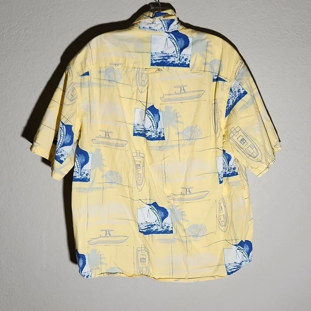 Columbia Shirt Fishing Boats Marlin Fish Pattern Size M Short Sleeve Yellow
